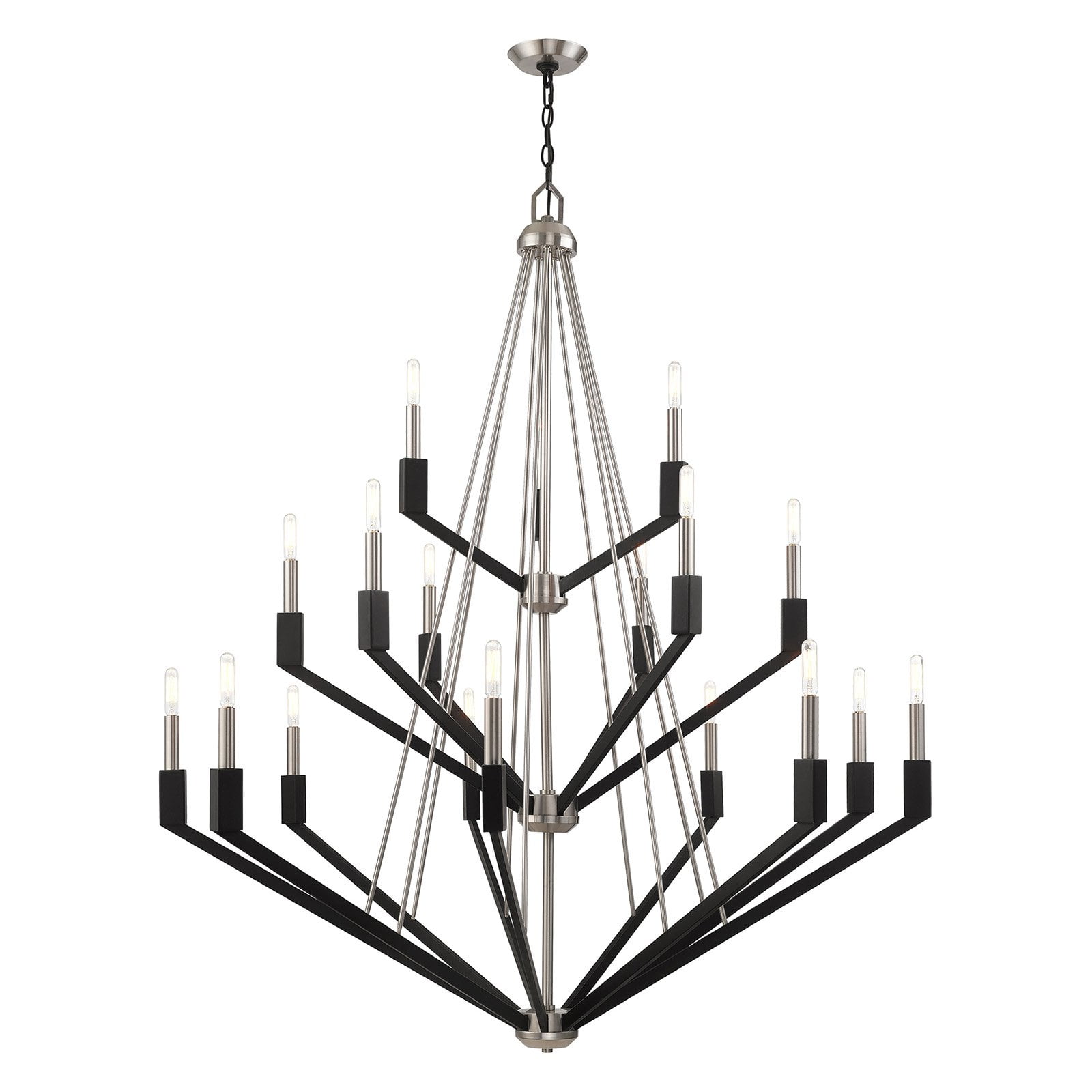 Brushed Nickel and Black 18-Light Candelabra Chandelier