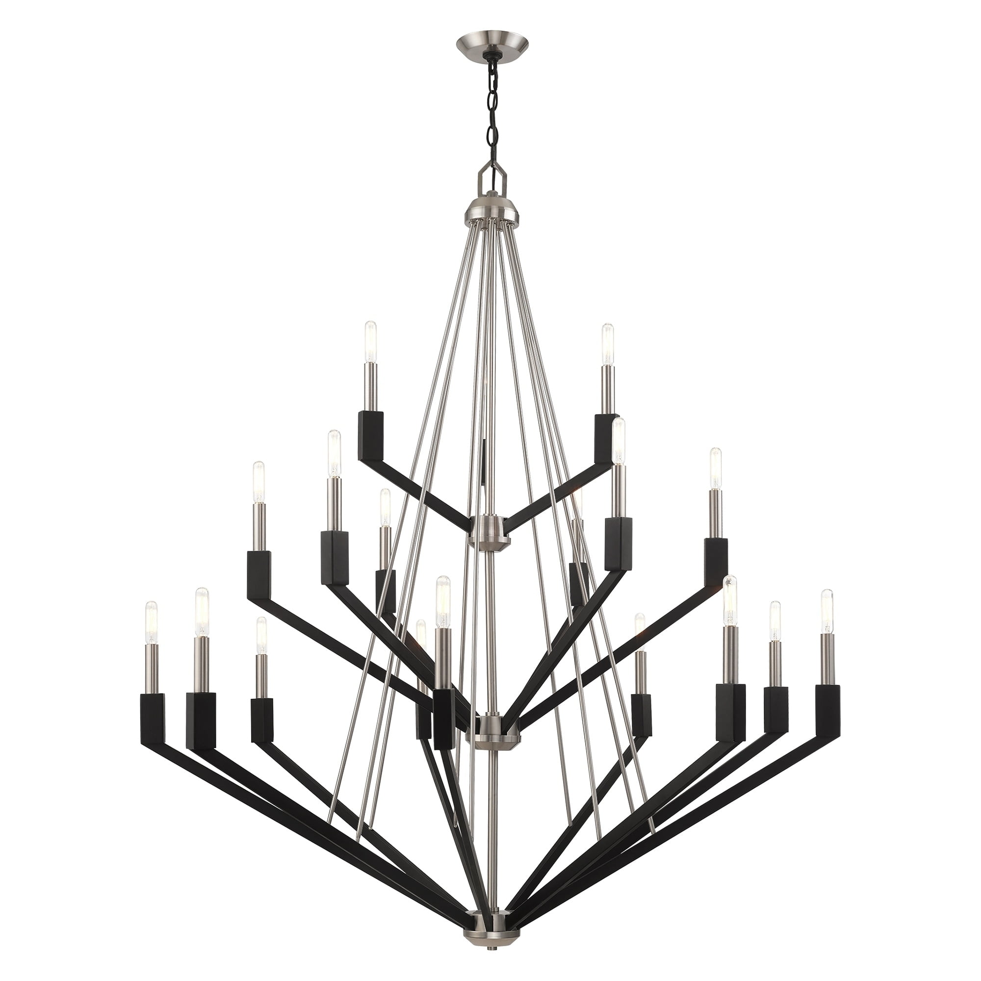 Brushed Nickel and Black 18-Light Candelabra Chandelier