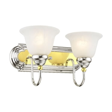 Livex Lighting Belmont 5-Light Bath Fixture – Chrome & Polished Brass, Alabaster Glass, 36 Inches Wide