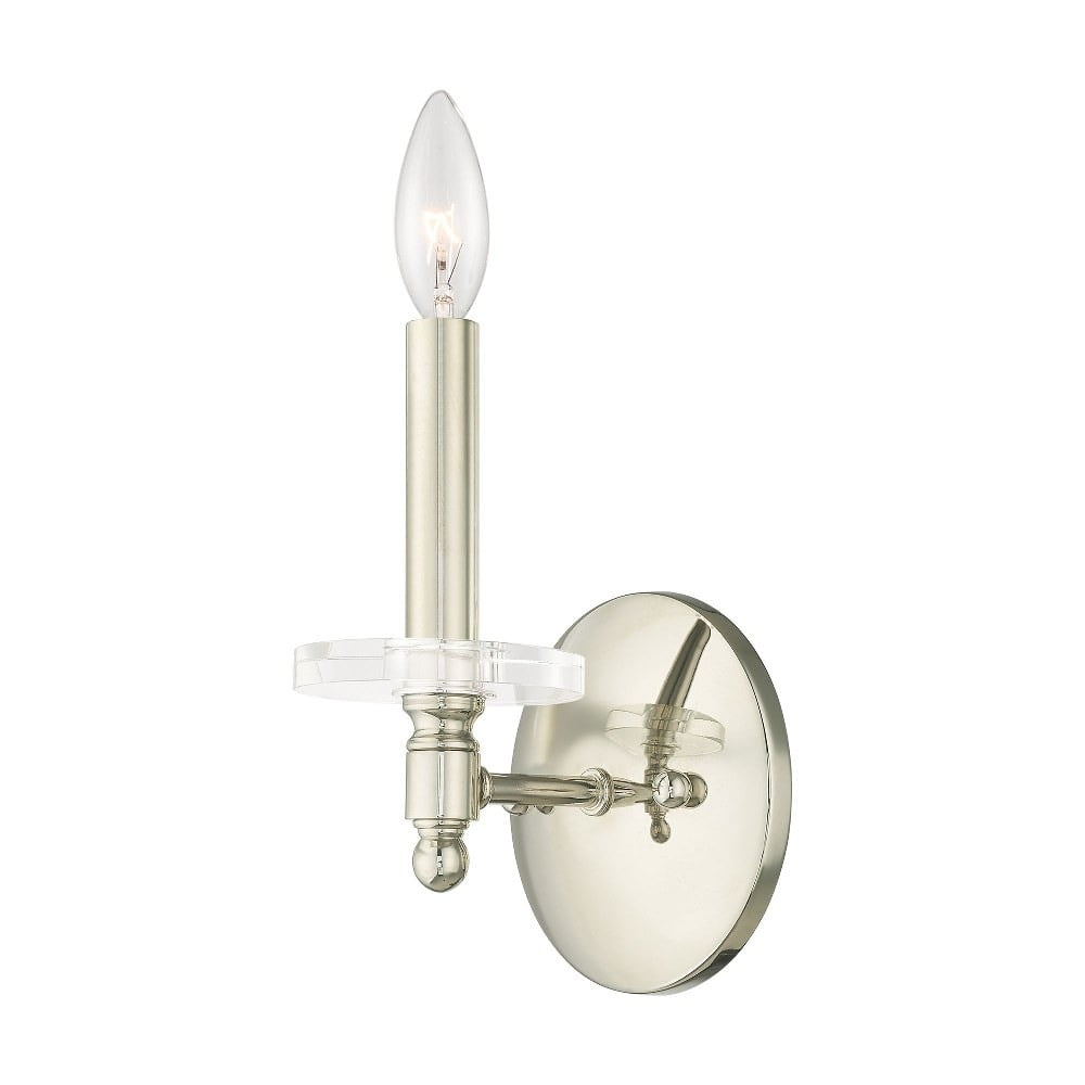Polished Nickel 1-Light Wall Sconce with Clear Crystal Shade