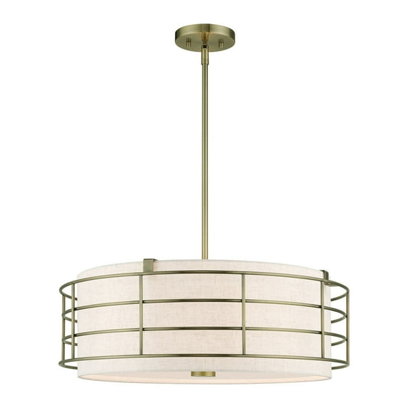 55115-01 Livex Lighting Blanchard - 5 Light Pendant In Industrial Style-17.25 Inches Tall and 23 Inches Wide-Antique Brass Finish -Traditional