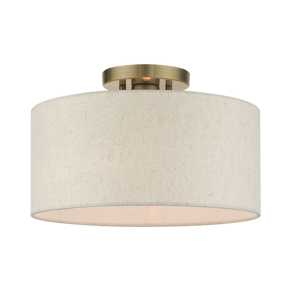 Elegant Antique Brass Drum LED Semi-Flush Mount Light, 13"W