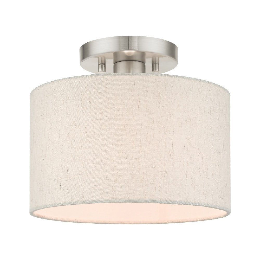Brushed Nickel Drum Shade Semi Flush Mount Light