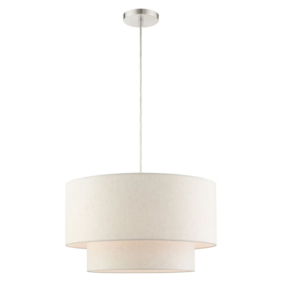 Livex Lighting Blossom 3-Light Modern Metal & Fabric Pendant in Brushed Nickel