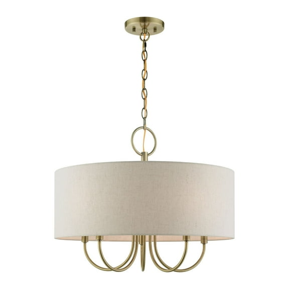 Livex Lighting Blossom 5-Light Metal/Fabric Pendant Chandelier in Antique Brass