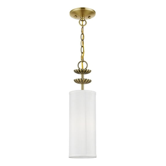 42981-01 Livex Lighting Brookdale - 1 Light Mini Pendant In Transitional Style-18.25 Inches Tall and 5.13 Inches Wide-Antique Brass Finish