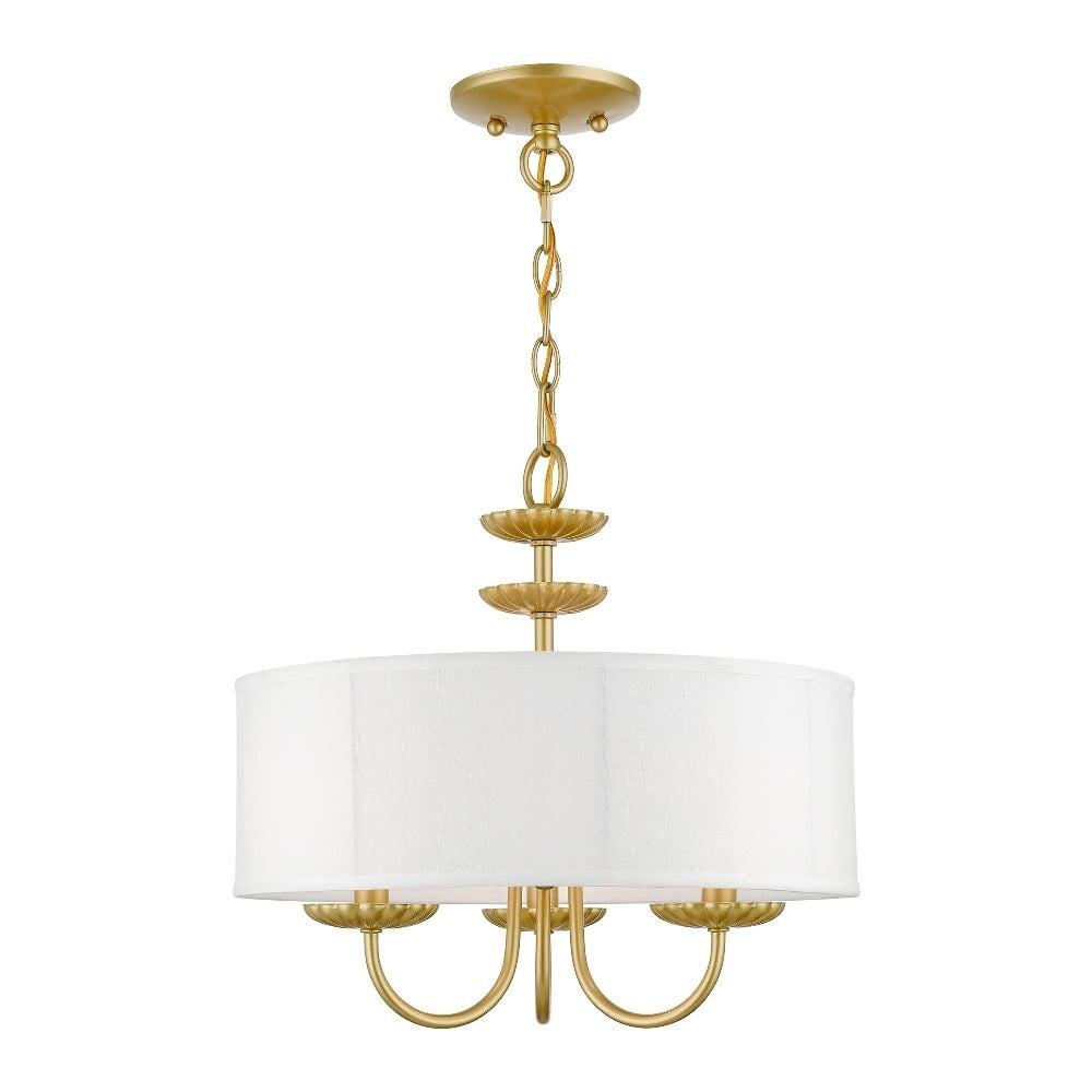 Mini Soft Gold Brass Drum Pendant Chandelier with Off-White Shade