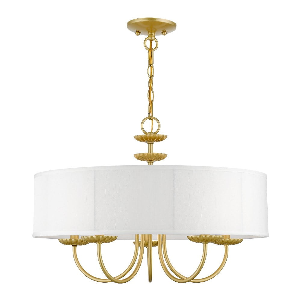 Brookdale Soft Gold 5-Light Pendant with Off-White Drum Shade
