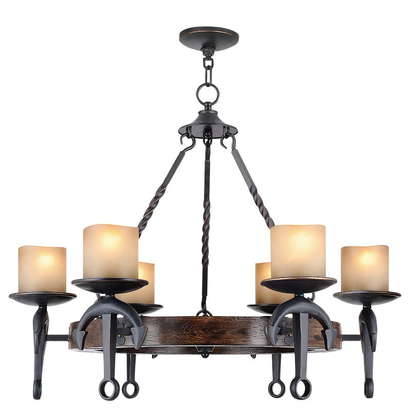 Cape May Olde Bronze 6-Light Chandelier with Satin Glass