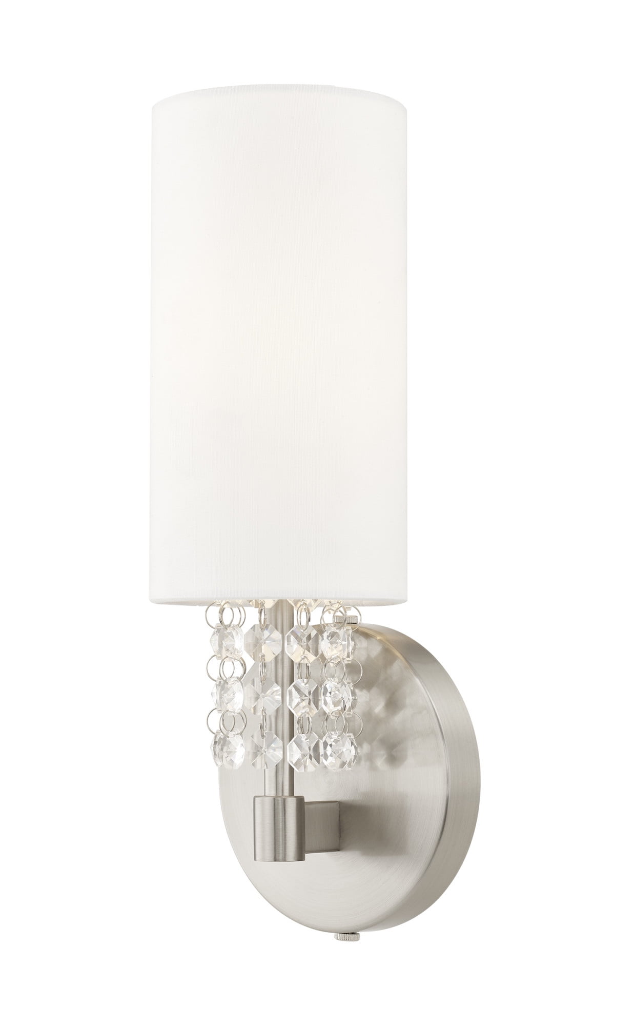 Brushed Nickel Crystal Sconce with White Fabric Shade