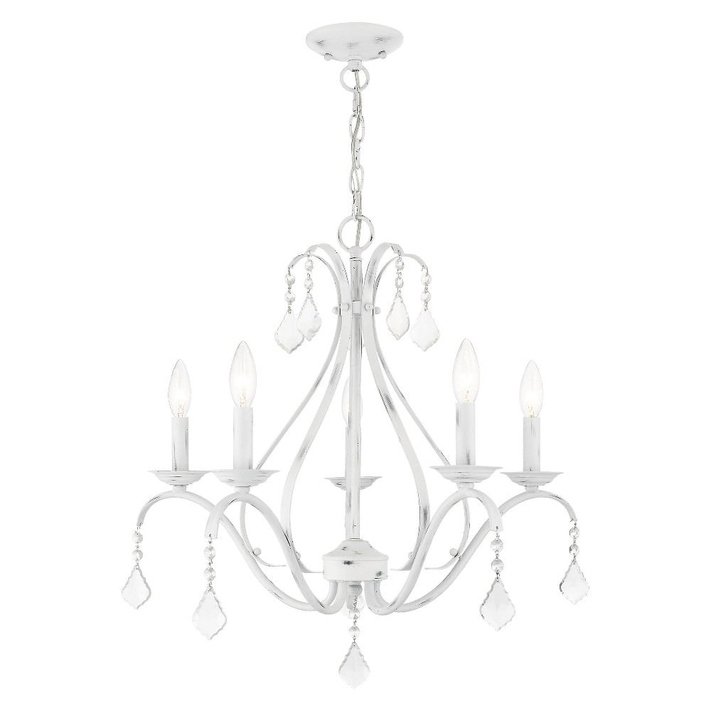 Antique White and Crystal 5-Light Chandelier