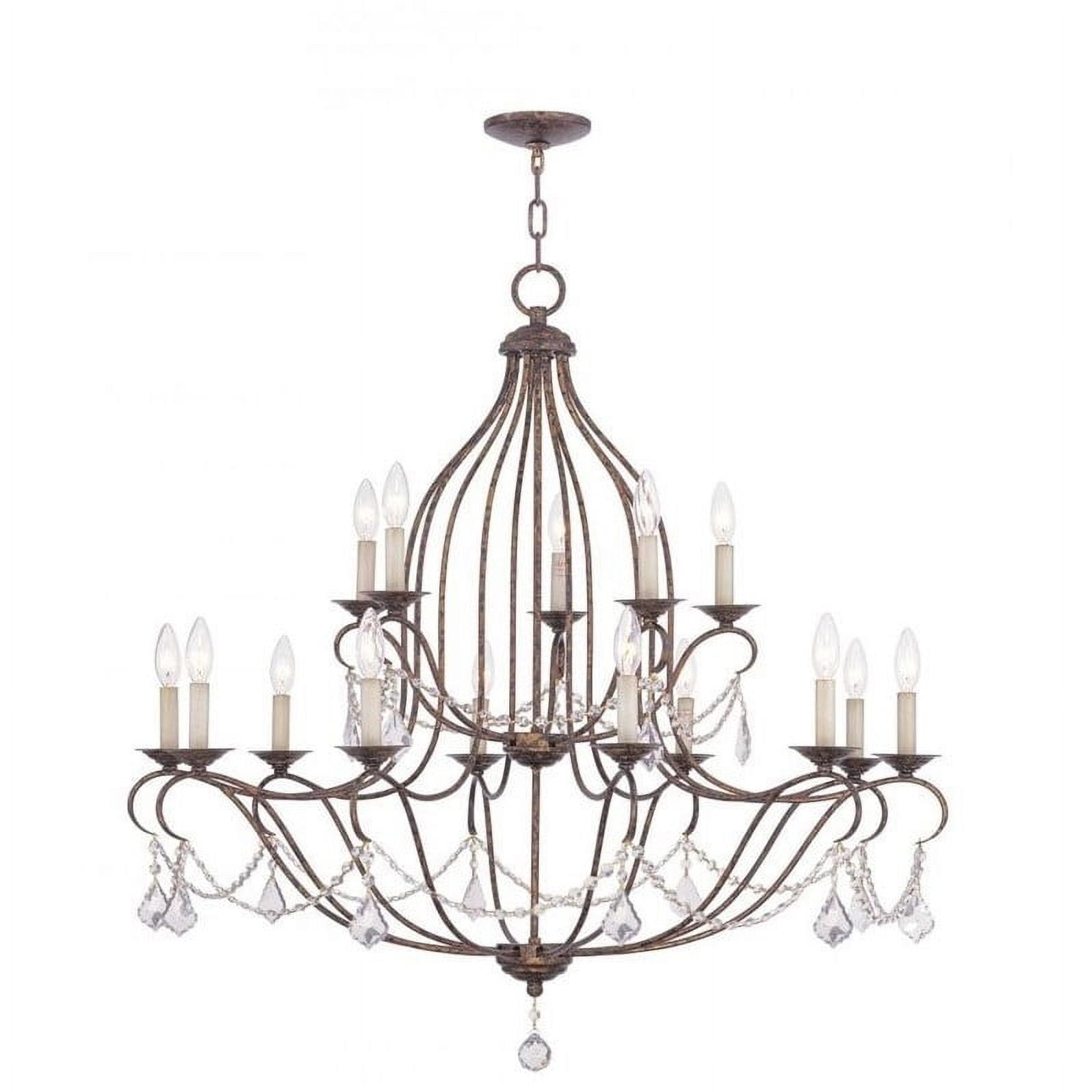Chesterfield 15-Light Crystal Cascade Chandelier in Venetian Golden Bronze