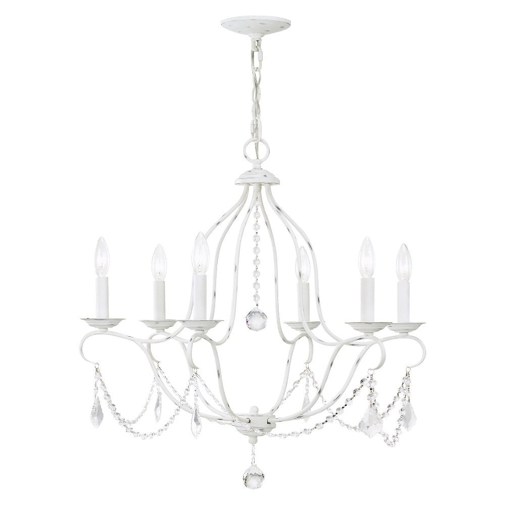 Antique White Crystal 6-Light Steel Chandelier