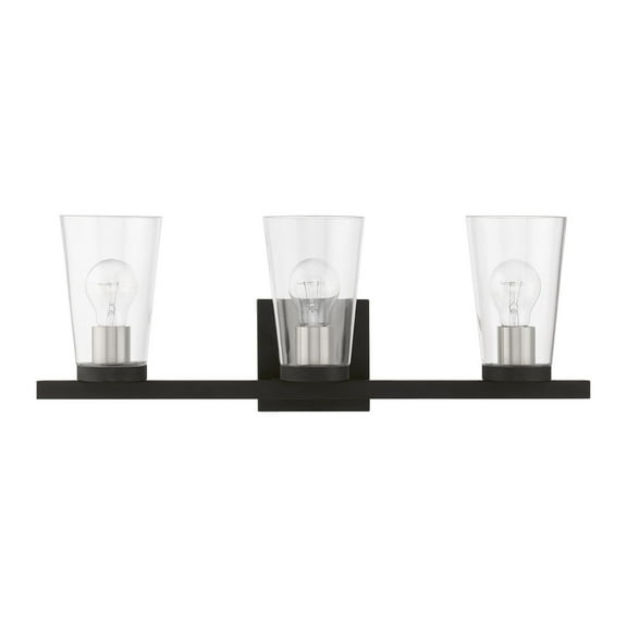 17623-04 Livex Lighting Cityview - 3 Light Bath Vanity In Contemporary Style-8 Inches Tall and 22.5 Inches Wide-Black/Brushed Nickel Finish