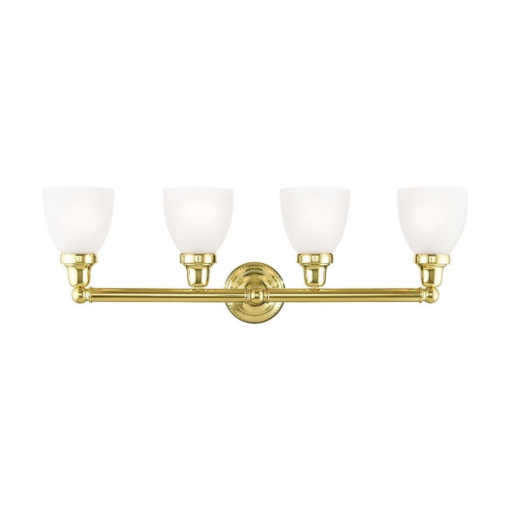 Elegant Polished Brass 4-Light Vanity with Satin Opal White Glass