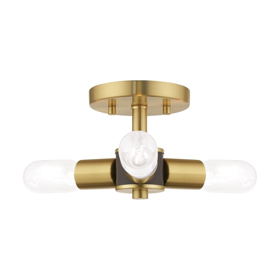 Livex Lighting Copenhagen 3-Light Mid-Century Metal Ceiling Mount in Satin Brass