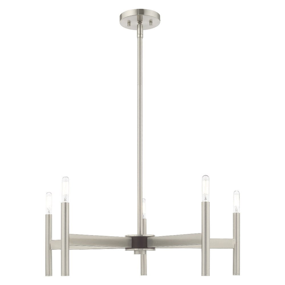 Copenhagen 25" Brushed Nickel 5-Light Chandelier with Exposed Bulb Sockets