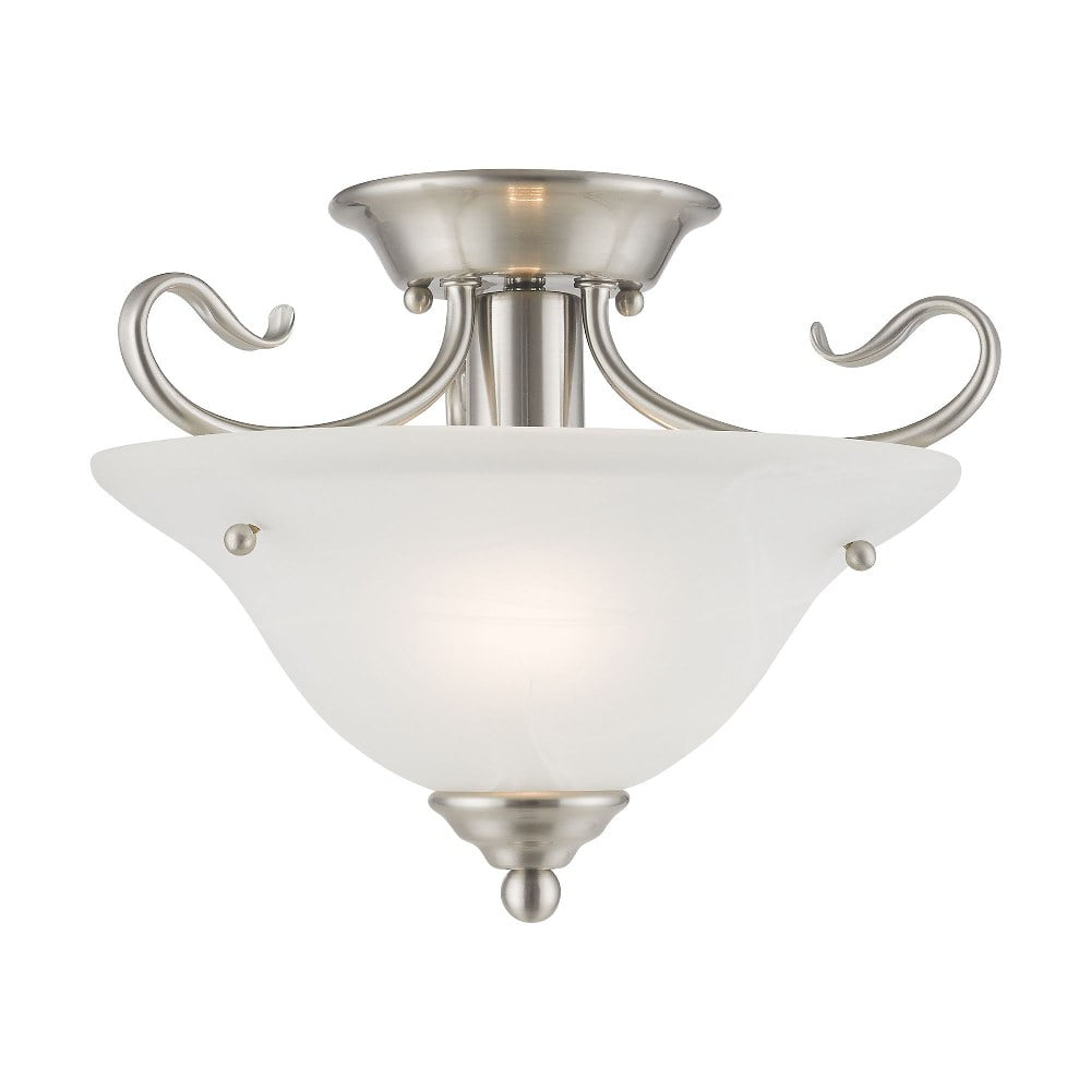 Coronado Brushed Nickel 1-Light Ceiling Mount with Alabaster Glass