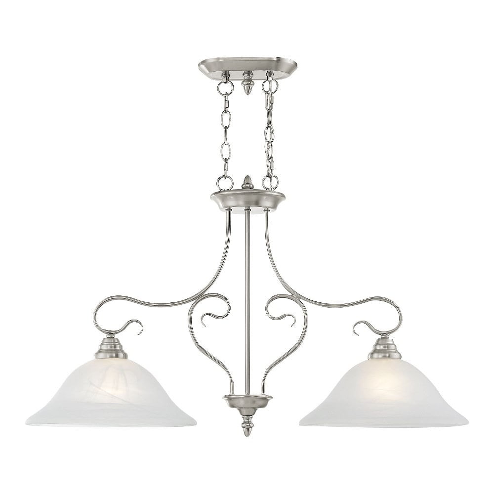 Elegant Brushed Nickel Island Light with White Alabaster Glass