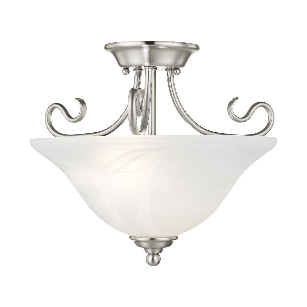 Corinthian Brushed Nickel 2-Light Semi-Flush Mount with Alabaster Glass