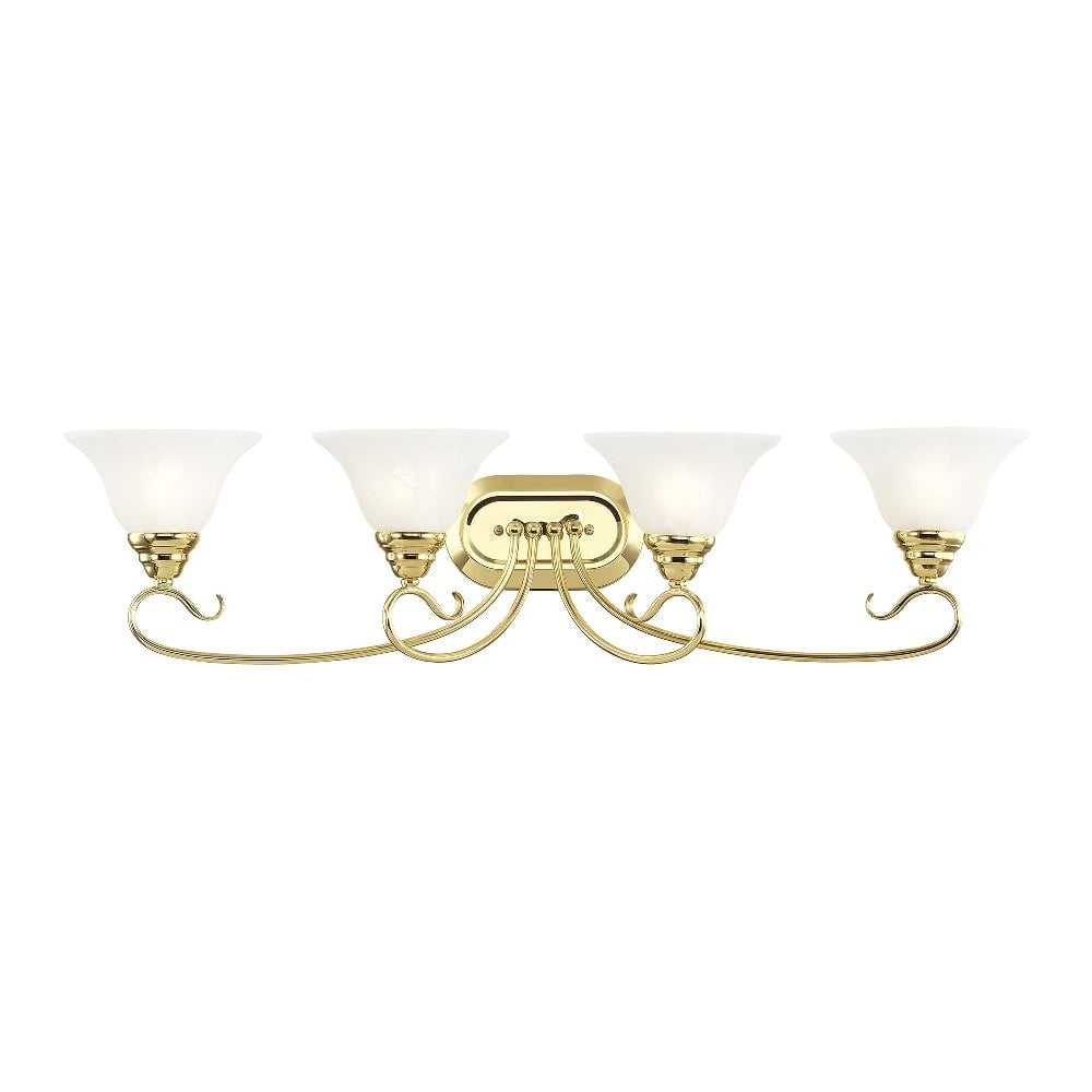 Elegant Coronado Polished Brass 4-Light Vanity with White Alabaster Glass