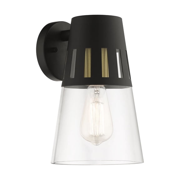 27972-04 Livex Lighting Covington - 1 Light Outdoor Medium Wall Lantern In Modern Style-11 Inches Tall and 7 Inches Wide-Black/Soft Gold Finish