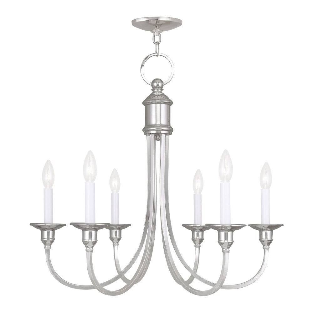 Elegant Polished Nickel 6-Light Candelabra Chandelier