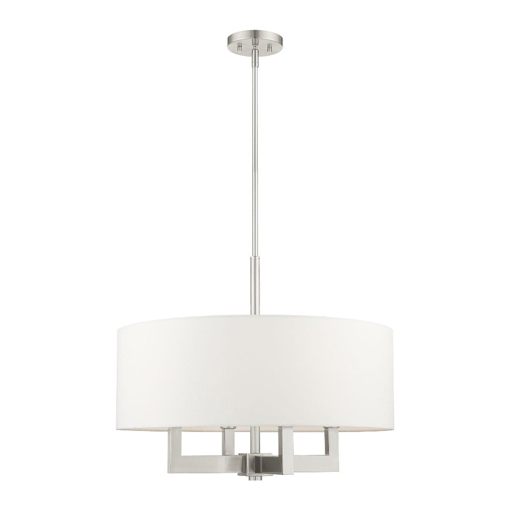 Cresthaven 4-Light Brushed Nickel Chandelier with Off-White Fabric Shade