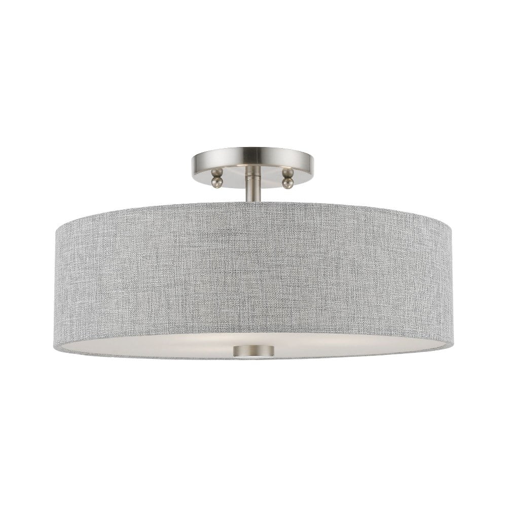Dakota 15" Brushed Nickel & Shiny White Drum Semi-Flush Mount