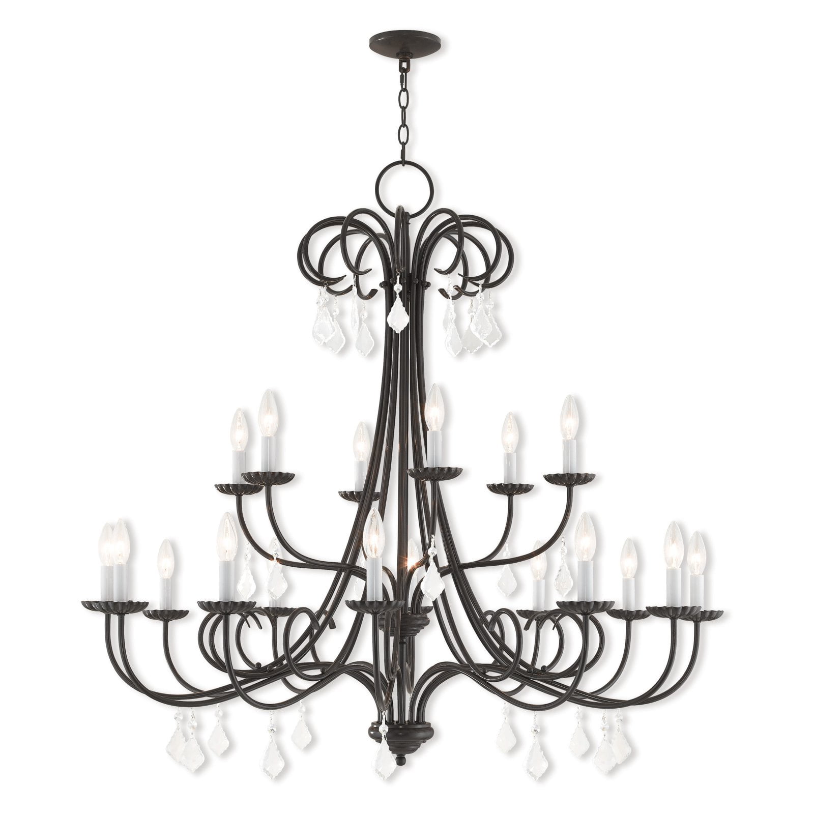 Daphne English Bronze 18-Light Chandelier with Teardrop Crystals