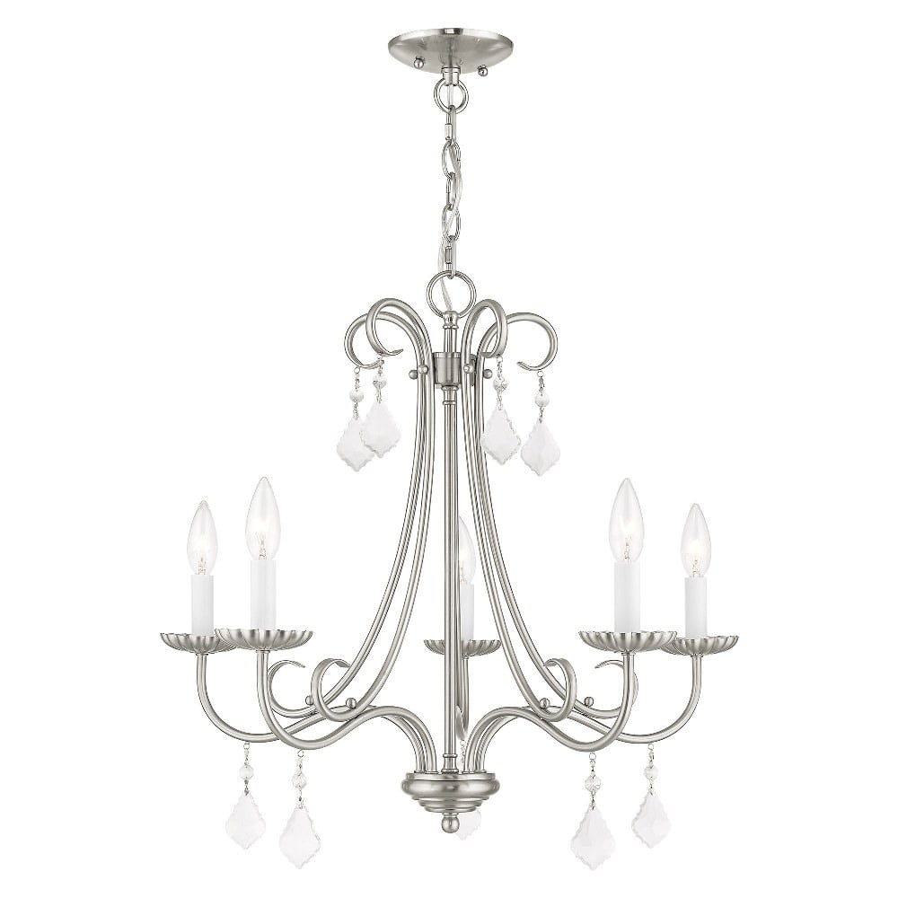 Elegant Brushed Nickel 5-Light Chandelier with Crystal Teardrops