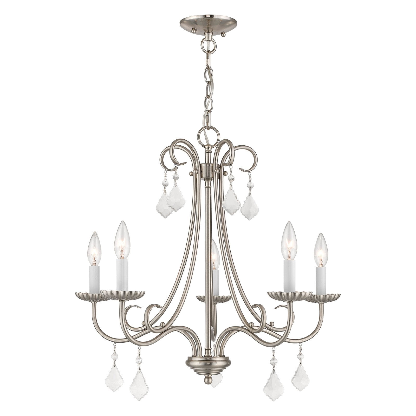 Elegant Brushed Nickel 5-Light Chandelier with Crystal Teardrops