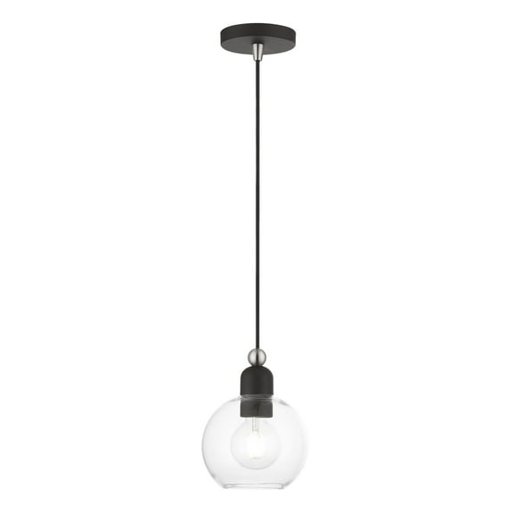 48971-04 Livex Lighting Downtown - 1 Light Sphere Mini Pendant In Industrial Style-14.5 Inches Tall and 6.5 Inches Wide-Black/Brushed Nickel Finish
