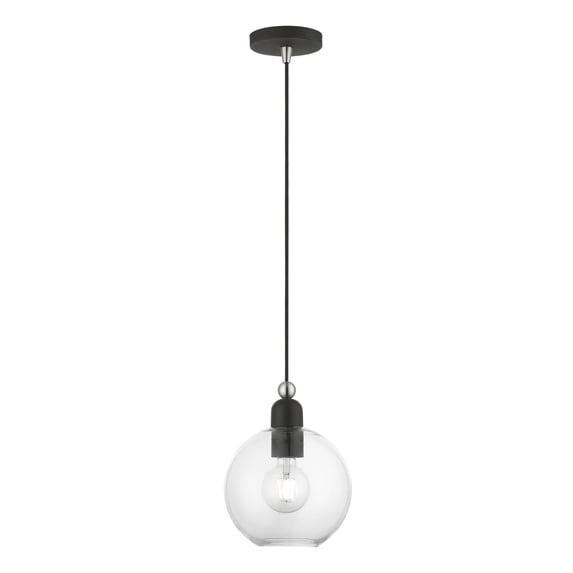 48972-04 Livex Lighting Downtown - 1 Light Sphere Pendant In Industrial Style-16.25 Inches Tall and 8 Inches Wide-Black/Brushed Nickel Finish