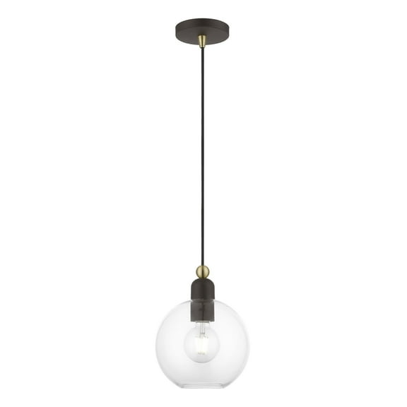 48972-07 Livex Lighting Downtown - 1 Light Sphere Pendant In Industrial Style-16.25 Inches Tall and 8 Inches Wide-Bronze/Antique Brass Finish