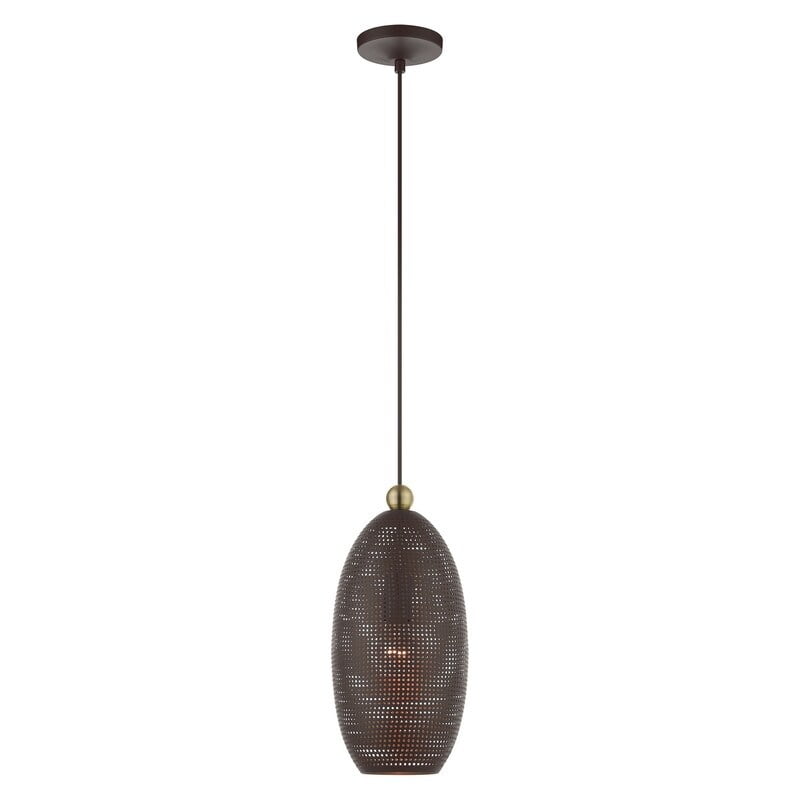 Dublin Crystal Elegance 1-Light Bronze Pendant with Antique Brass Accents