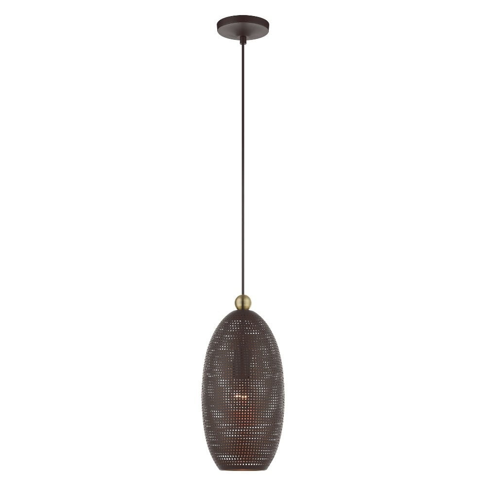 Dublin Crystal Elegance 1-Light Bronze Pendant with Antique Brass Accents