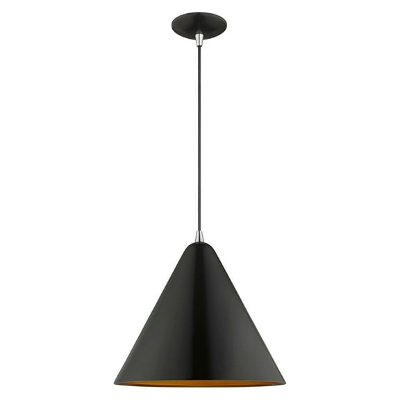 Livex Lighting Dulce 14" 1-Light Modern Metal Single Pendant in Shiny Black