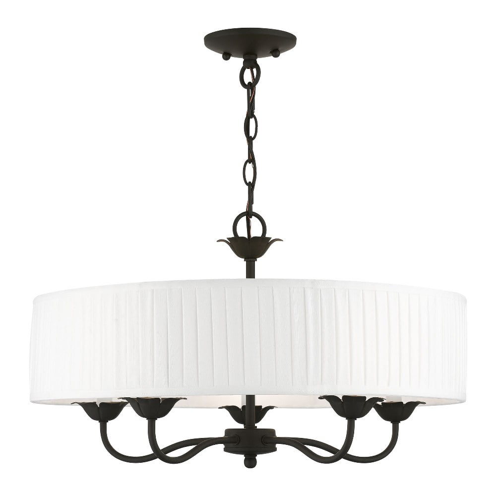 Edinburgh 23" Black Steel Drum Pendant Chandelier with Pleated Shade