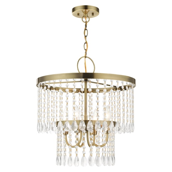 Livex Lighting Elizabeth Antique Brass 4 Light Pendant Chandelier, 51064-01 - 18"W x 19.5"H