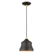 55901-07-Livex Lighting-Endicott - 1 Light Mini Bell Pendant In Industrial Style-13 Inches Tall and 7 Inches Wide-Bronze/Antique Brass Finish