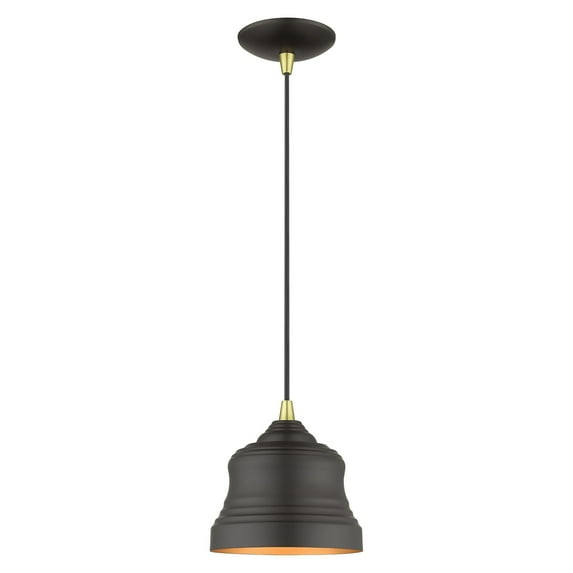 55901-07-Livex Lighting-Endicott - 1 Light Mini Bell Pendant In Industrial Style-13 Inches Tall and 7 Inches Wide-Bronze/Antique Brass Finish