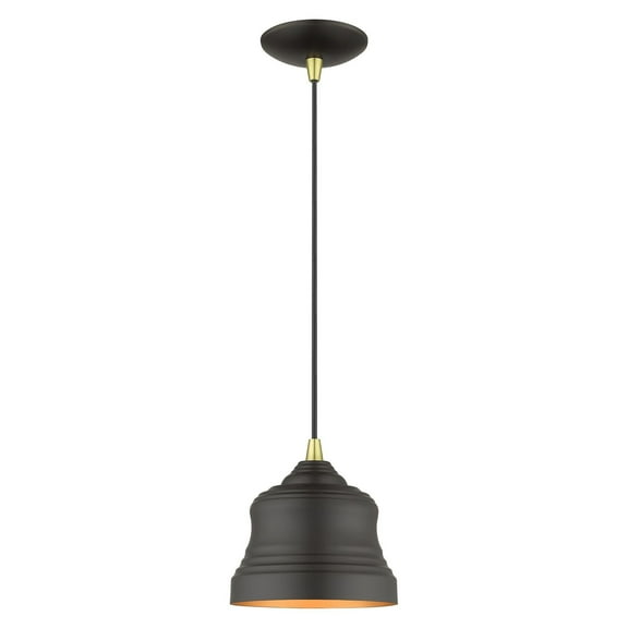 55901-07-Livex Lighting-Endicott - 1 Light Mini Bell Pendant In Industrial Style-13 Inches Tall and 7 Inches Wide-Bronze/Antique Brass Finish