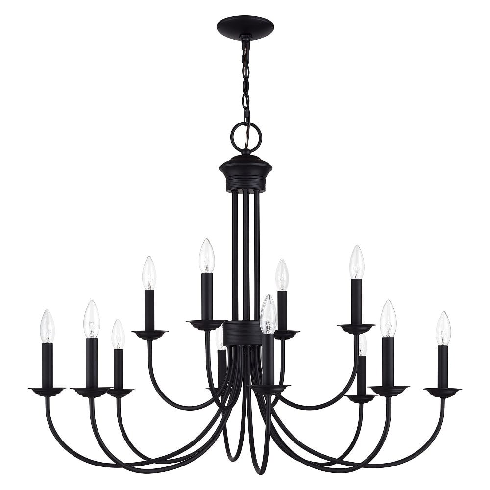Black Steel 12-Light Large 2-Tier Candelabra Chandelier