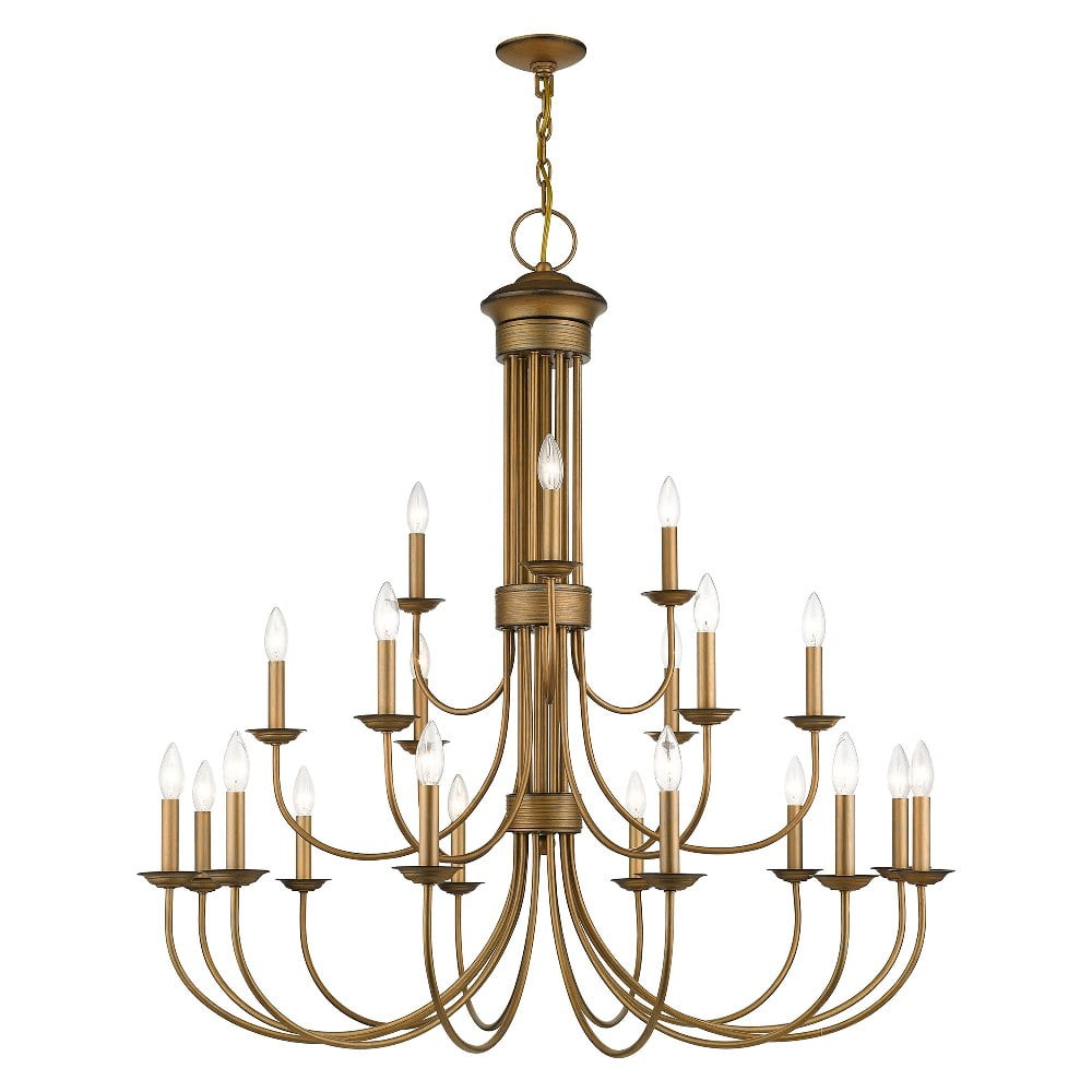 Estate Antique Gold Leaf 21-Light Extra Large Steel Chandelier