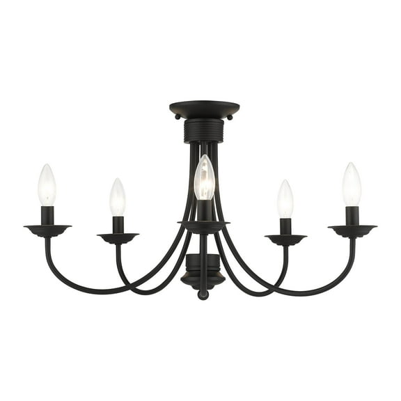 42684-04-Livex Lighting-Estate - 5 Light Large Semi-Flush Mount In Style-13.25 Inches Tall and 24 Inches Wide-Black Finish