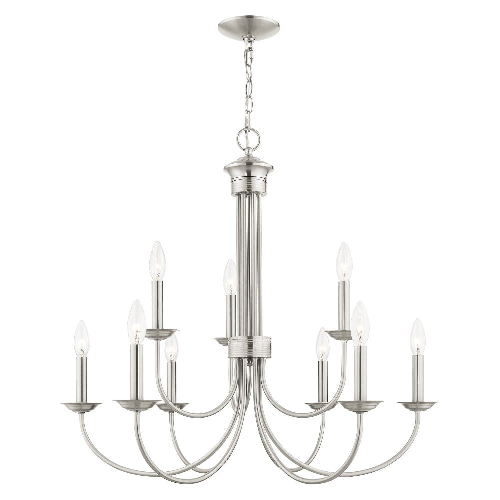 Elegant Brushed Nickel & Crystal 9-Light Traditional Chandelier