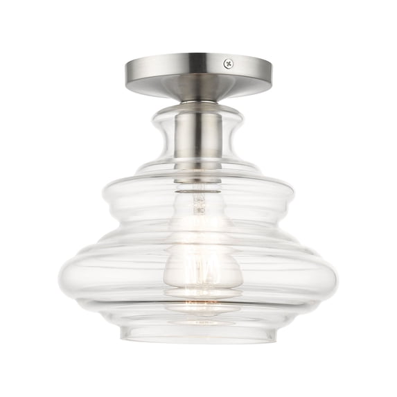 52830-91-Livex Lighting-Everett - 1 Light Semi-Flush Mount-8.75 Inches Tall and 9 Inches Wide-Brushed Nickel/Polished Chrome Finish