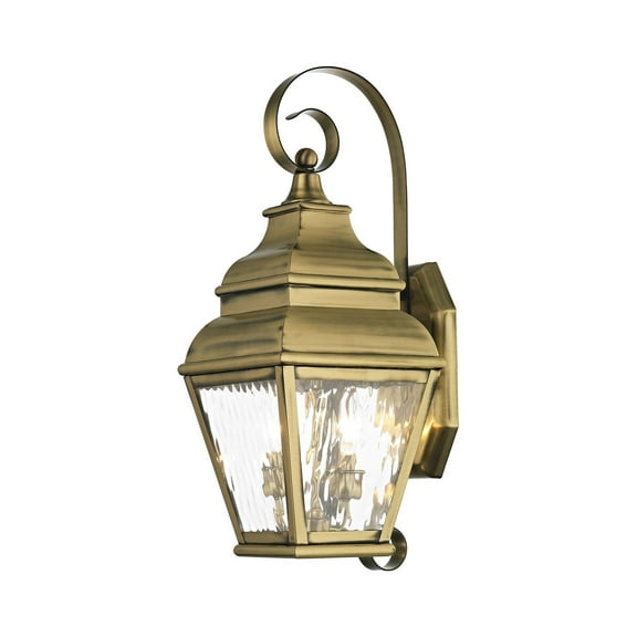 2602-01 Livex Lighting Exeter - 2 Light Outdoor Wall Lantern in Farmhouse Style - 8 Inches wide by 21.5 Inches high-Antique Brass Finish