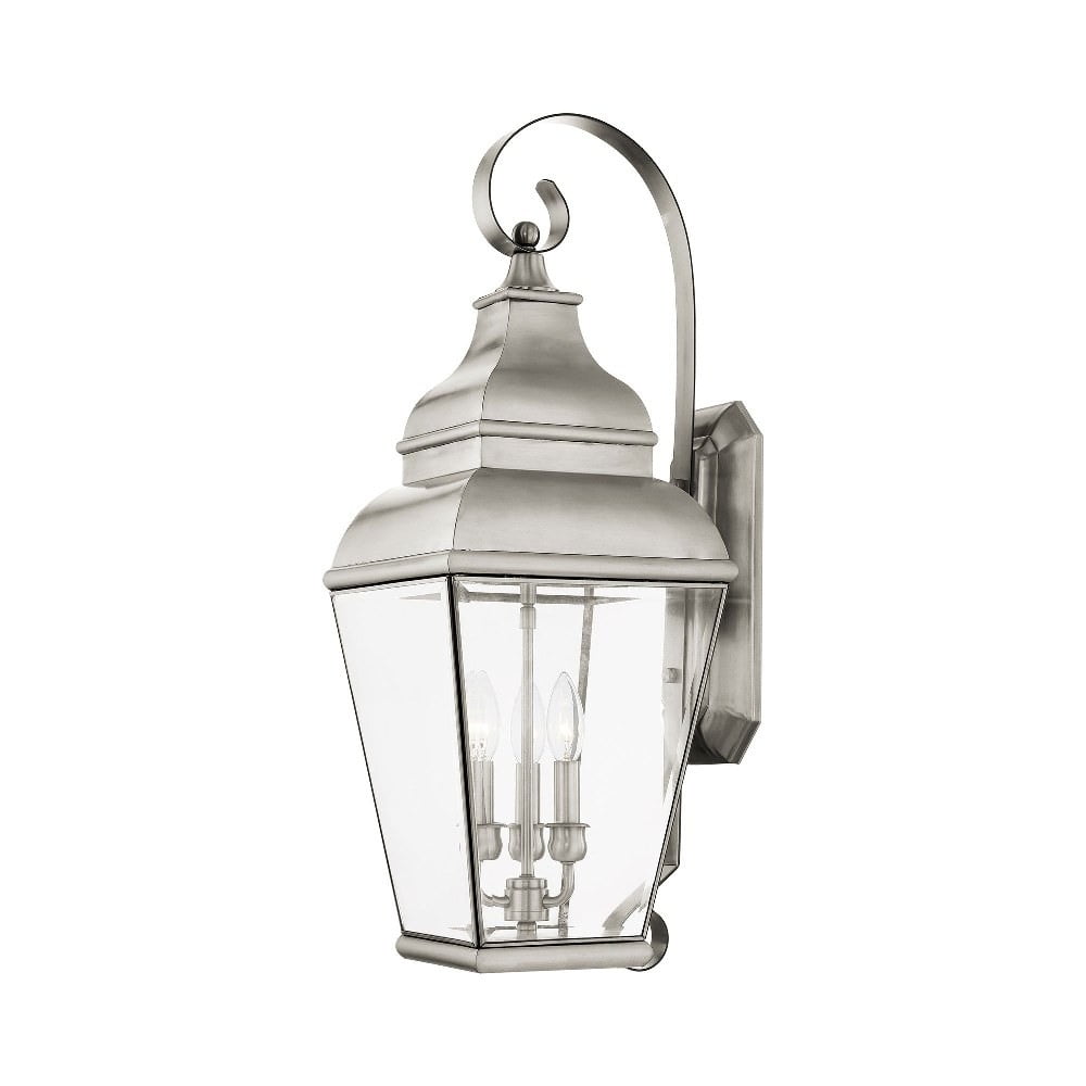 Exeter Brushed Nickel 3-Light Outdoor Wall Lantern with Clear Beveled Glass